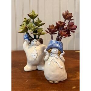 Fitz Floyd Ceramic Planter Pair Whimsical Man Woman 1970s Figurines